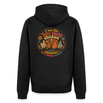 Poule Humour Rétro Groovy Cadeau Fermière - Veste à capuche bio Premium Unisexe - noir - Dos - Nico (187cm)