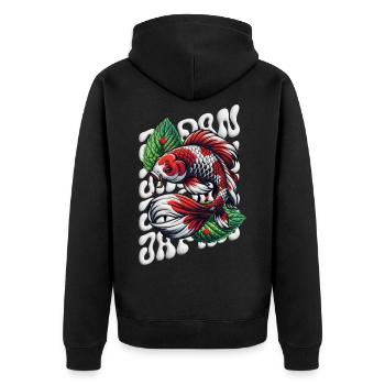Koi Fisch Zen Fluffy-Style - Unisex Premium Bio Zip Hoodie - Schwarz - Hinten - Nico (187cm)