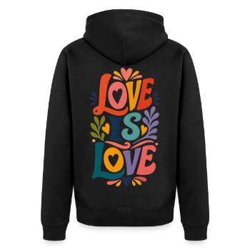 Love Is Love Vintage 70s Pride Motiv CSD Parade - Unisex Premium Bio Zip Hoodie - Schwarz - Hinten - Nico (187cm)