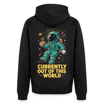 Astronaut mit Kaffee im Weltall - Unisex Premium Bio Zip Hoodie - Schwarz - Hinten - Nico (187cm)