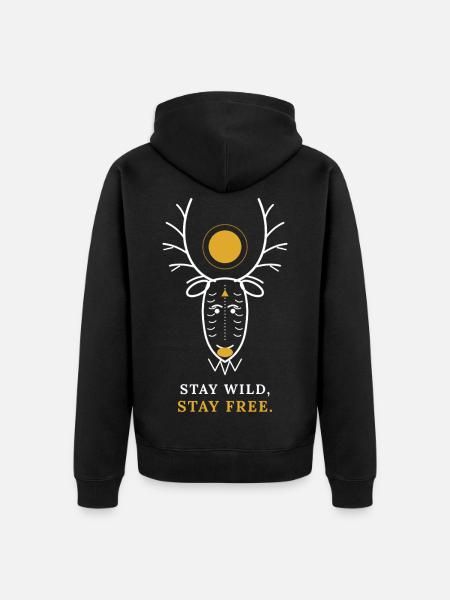 Wildhirsch mit goldenem Kreis - Unisex Premium Bio Zip Hoodie - Schwarz