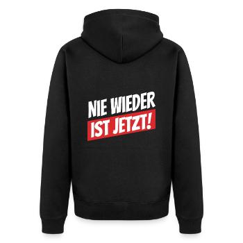 Nie wieder ist jetzt - Gegen Rechts, gegen Hetze - Unisex Premium Bio Zip Hoodie - Schwarz - Hinten - Nico (187cm)