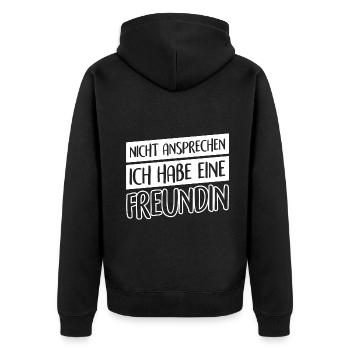 Nicht ansprechen Ich habe eine Freundin - Unisex Premium Bio Zip Hoodie - Schwarz - Hinten - Nico (187cm)