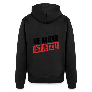 Nie wieder ist jetzt - Gegen Rechts, gegen Hetze - Unisex Premium Bio Zip Hoodie - Schwarz - Hinten - Nico (187cm)