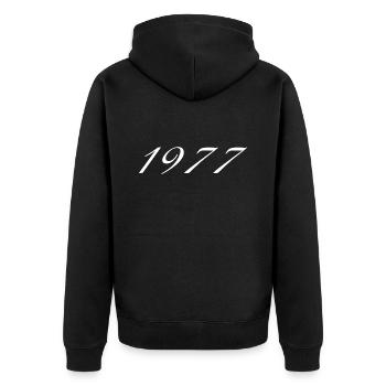 1977 Geburtstagsgeschenk, Original seit 1977 - Unisex Premium Bio Zip Hoodie - Schwarz - Hinten - Nico (187cm)