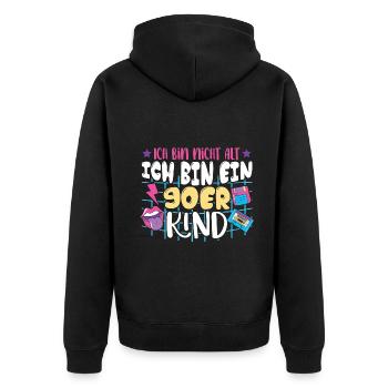 Ich bin nicht alt ich bin ein 90er Kind - Unisex Premium Bio Zip Hoodie - Schwarz - Hinten - Nico (187cm)