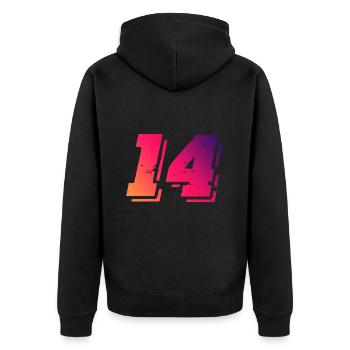 14 Zahl Symbol - Unisex Premium Bio Zip Hoodie - Schwarz - Hinten - Nico (187cm)