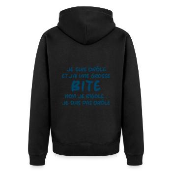 Je suis drôle et j'ai une grosse bite cadeau - Veste à capuche bio Premium Unisexe - noir - Dos - Nico (187cm)