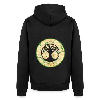 yggdrasil e 1 - Unisex Premium Bio Zip Hoodie - Schwarz - Hinten - Nico (187cm)