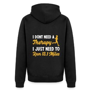 I dont need a therapyjust need to run 13.1 miles - Unisex Premium Bio Zip Hoodie - Schwarz - Hinten - Nico (187cm)