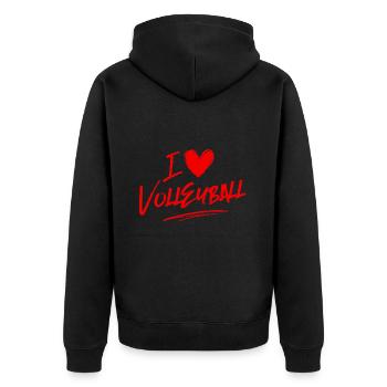 Ich liebe Volleyball - Unisex Premium Bio Zip Hoodie - Schwarz - Hinten - Nico (187cm)