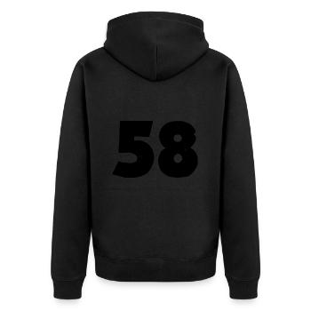 58 Zahl - Unisex Premium Bio Zip Hoodie - Schwarz - Hinten - Nico (187cm)