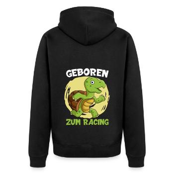 Läufer GEBOREN ZUM RACING Laufen Lustiges - Unisex Premium Bio Zip Hoodie - Schwarz - Hinten - Nico (187cm)