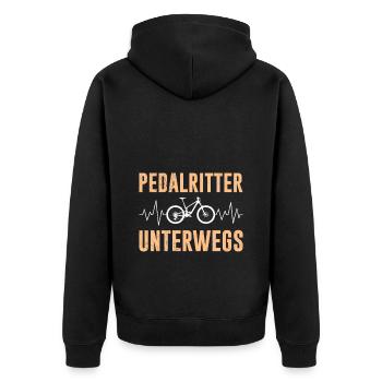 Radfahrer PEDAL RITTER UNTERWEGS Radeln Lustig - Unisex Premium Bio Zip Hoodie - Schwarz - Hinten - Nico (187cm)