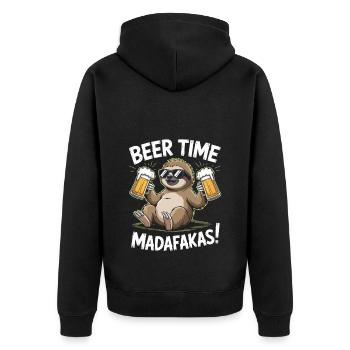 Bier Faultier | Beer Time Madafakas Sloth - Unisex Premium Bio Zip Hoodie - Schwarz - Hinten - Nico (187cm)