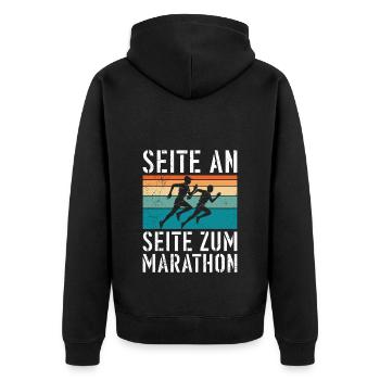 Läufer SEITE AN SEITE ZUM MARATHON Lustiges - Unisex Premium Bio Zip Hoodie - Schwarz - Hinten - Nico (187cm)