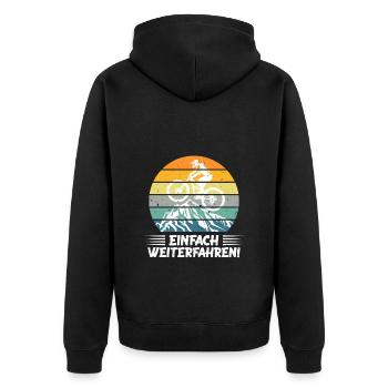 Radfahrer EINFACH WEITERFAHREN Lustiges - Unisex Premium Bio Zip Hoodie - Schwarz - Hinten - Nico (187cm)