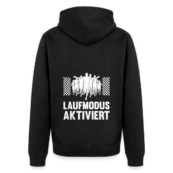 Läufer LAUFMODUS AKTIVIERT Laufen Lustiges - Unisex Premium Bio Zip Hoodie - Schwarz - Hinten - Nico (187cm)