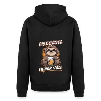 Bier Faultier | Liebevoll lieber voll Sloth - Unisex Premium Bio Zip Hoodie - Schwarz - Hinten - Nico (187cm)