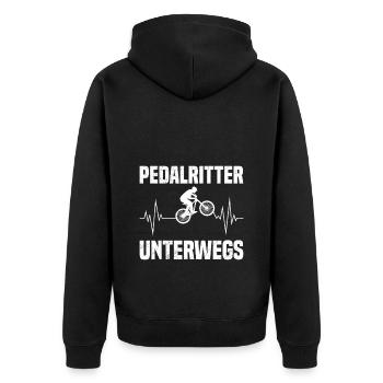 Radfahrer PEDAL RITTER UNTERWEGS Radeln Lustig - Unisex Premium Bio Zip Hoodie - Schwarz - Hinten - Nico (187cm)
