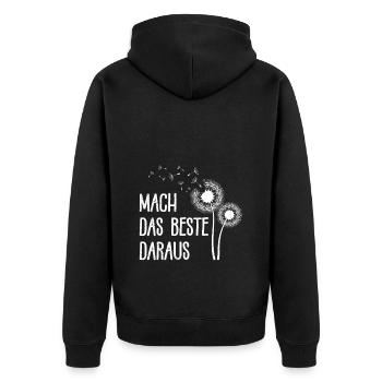 Löwenzahn MACH DAS BESTE DARAUS Positivität Lustig - Unisex Premium Bio Zip Hoodie - Schwarz - Hinten - Nico (187cm)