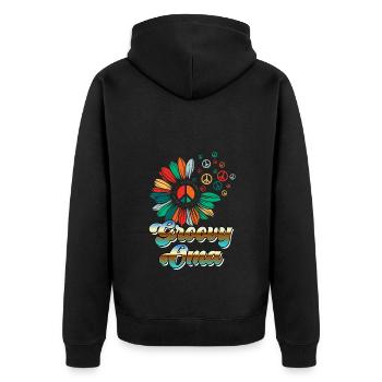 Flower Power GROOVY OMA Hippie Lustiges - Unisex Premium Bio Zip Hoodie - Schwarz - Hinten - Nico (187cm)