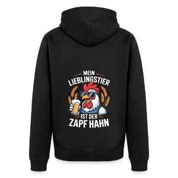 Mein Lieblingstier ist der Zapf Hahn | Bier - Unisex Premium Bio Zip Hoodie - Schwarz - Hinten - Nico (187cm)