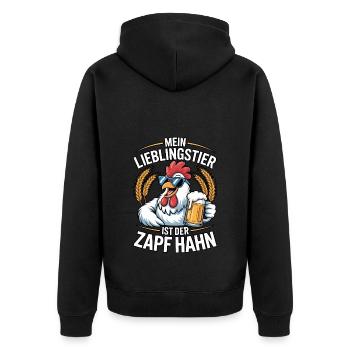 Mein Lieblingstier ist der Zapf Hahn | Bier - Unisex Premium Bio Zip Hoodie - Schwarz - Hinten - Nico (187cm)