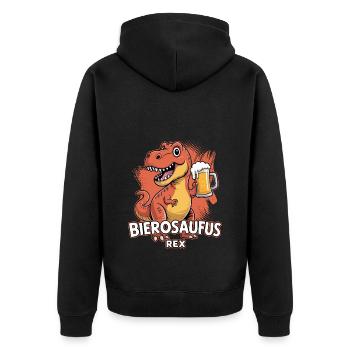 Beer Time | Bierosaufus Rex Dinosaurier | Bier - Unisex Premium Bio Zip Hoodie - Schwarz - Hinten - Nico (187cm)