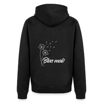 Positivität Flower Power BLAS MAL Löwenzahn - Unisex Premium Bio Zip Hoodie - Schwarz - Hinten - Nico (187cm)