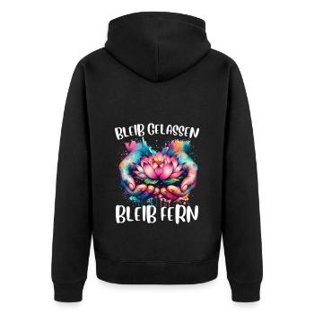 Wut BLEIB GELASSEN BLEIB FERN Lustiges - Unisex Premium Bio Zip Hoodie - Schwarz - Hinten - Nico (187cm)