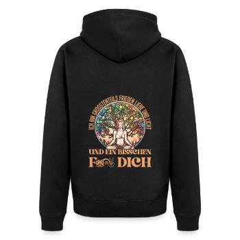 Yogi LIEBE UND LICHT UND BISSCHEN FICK DICH - Unisex Premium Bio Zip Hoodie - Schwarz - Hinten - Nico (187cm)