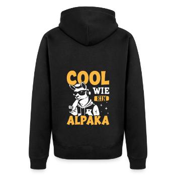 Alpaka Fan COOL WIE EIN ALPAKA Lama Lustig - Unisex Premium Bio Zip Hoodie - Schwarz - Hinten - Nico (187cm)
