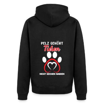 Tierschutz PELZ GEHÖRT TIEREN Lustiges - Unisex Premium Bio Zip Hoodie - Schwarz - Hinten - Nico (187cm)
