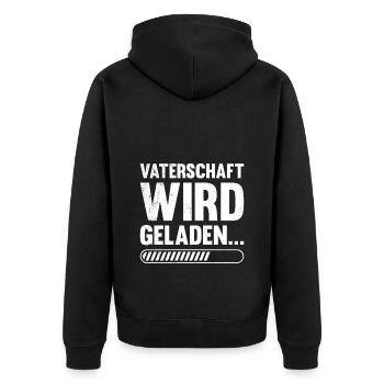 VATERSCHAFT WIRD GELADEN Lustiges - Unisex Premium Bio Zip Hoodie - Schwarz - Hinten - Nico (187cm)