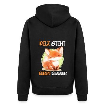 Tierschutz PELZ STEHT TIEREN BESSER Lustig - Unisex Premium Bio Zip Hoodie - Schwarz - Hinten - Nico (187cm)