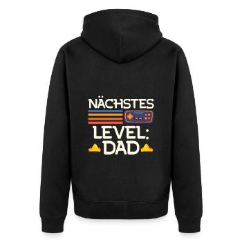 Bald Papa NÄCHSTES LEVEL DAD LUSTIG - Unisex Premium Bio Zip Hoodie - Schwarz - Hinten - Nico (187cm)