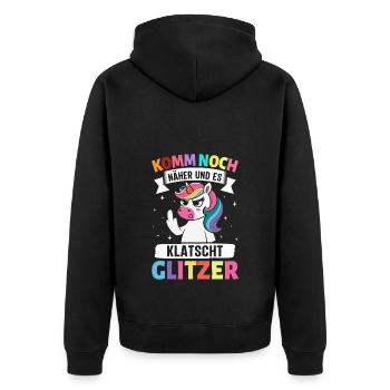 Malle KOMM NOCH NÄHER UND ES KLATSCHT - Unisex Premium Bio Zip Hoodie - Schwarz - Hinten - Nico (187cm)