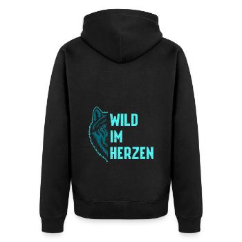 Wolf Spirit WILD IM HERZEN Wölfe Lustiges - Unisex Premium Bio Zip Hoodie - Schwarz - Hinten - Nico (187cm)
