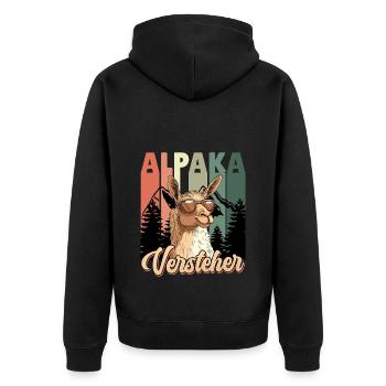 Alpaka Fan ALPAKA VERSTEHER Retro Lustig - Unisex Premium Bio Zip Hoodie - Schwarz - Hinten - Nico (187cm)