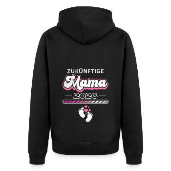 Bald Mama ZUKÜNFTIGE MAMA 2026 Werdende Mütter - Unisex Premium Bio Zip Hoodie - Schwarz - Hinten - Nico (187cm)