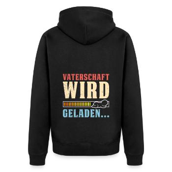 VATERSCHAFT WIRD GELADEN Lustiges - Unisex Premium Bio Zip Hoodie - Schwarz - Hinten - Nico (187cm)
