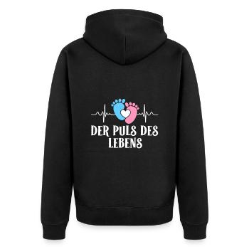 Werdende Mutter DER PULS DES LEBENS Lustig - Unisex Premium Bio Zip Hoodie - Schwarz - Hinten - Nico (187cm)