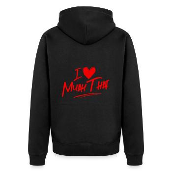 Ich liebe Muay Thai - Unisex Premium Bio Zip Hoodie - Schwarz - Hinten - Nico (187cm)