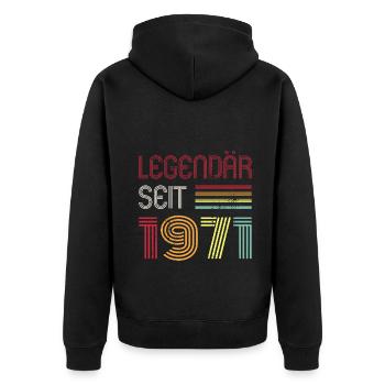 Legendär Seit 1971 Jahr Retro 71er Jahrgang - Unisex Premium Bio Zip Hoodie - Schwarz - Hinten - Nico (187cm)