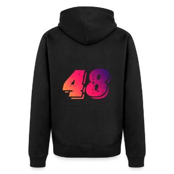 48 Zahl Symbol - Unisex Premium Bio Zip Hoodie - Schwarz - Hinten - Nico (187cm)