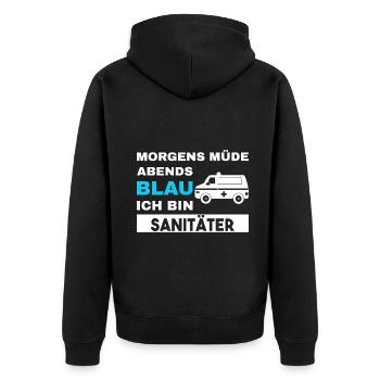 Morgens Müde Abends Blau Sanitäter - Unisex Premium Bio Zip Hoodie - Schwarz - Hinten - Nico (187cm)