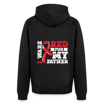 I ware red for my father - Unisex Premium Bio Zip Hoodie - Schwarz - Hinten - Nico (187cm)