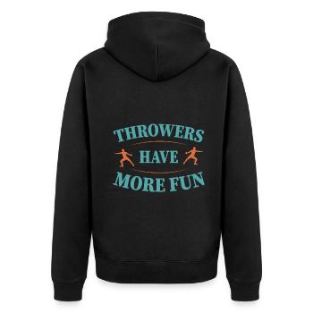 Throwers have more funDiskus werfen - Unisex Premium Bio Zip Hoodie - Schwarz - Hinten - Nico (187cm)