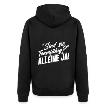 Sogar Menschen die mich hassen feiern mich - Unisex Premium Bio Zip Hoodie - Schwarz - Hinten - Nico (187cm)